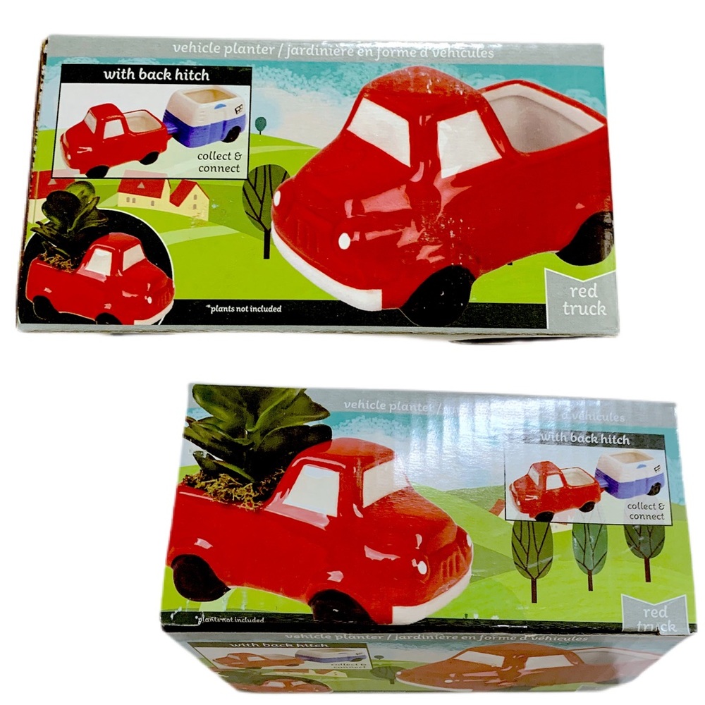 RED PICK UP TRUCK CERAMIC PLANTER NWT - Picture 8 of 10